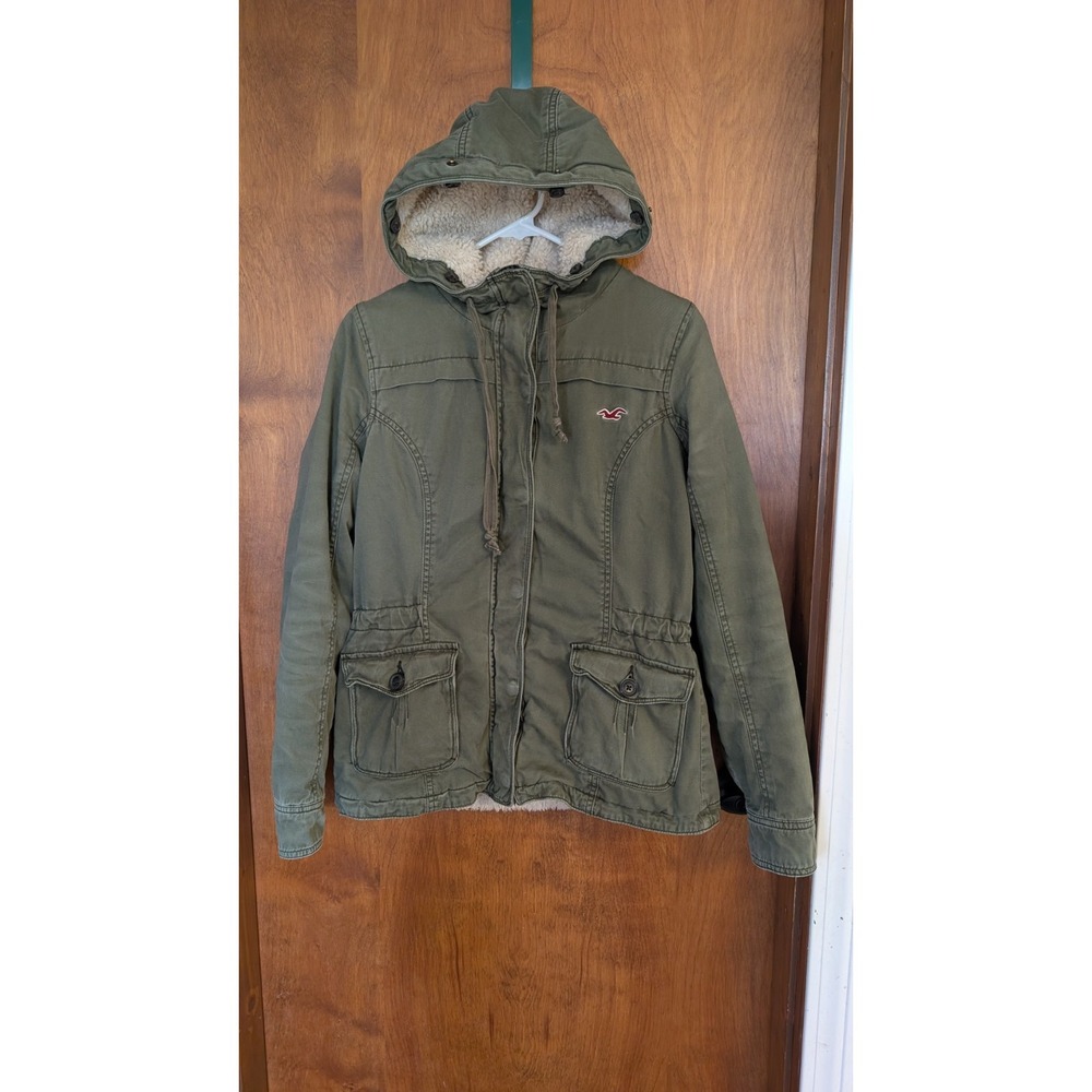 Y2K Hollister Sherpa Lined Cinch Waist Parka Jacket Womens Medium Hooded Coat